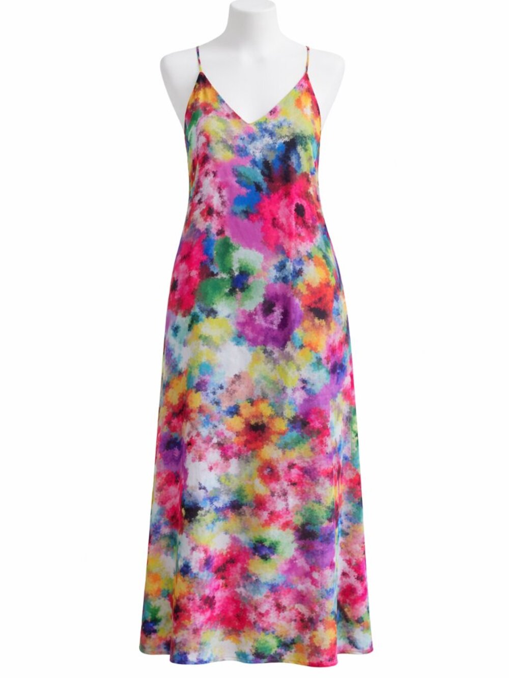Nicole Miller NEW Watercolor Maxi Dress L Bright Multicolor Halter Flowing